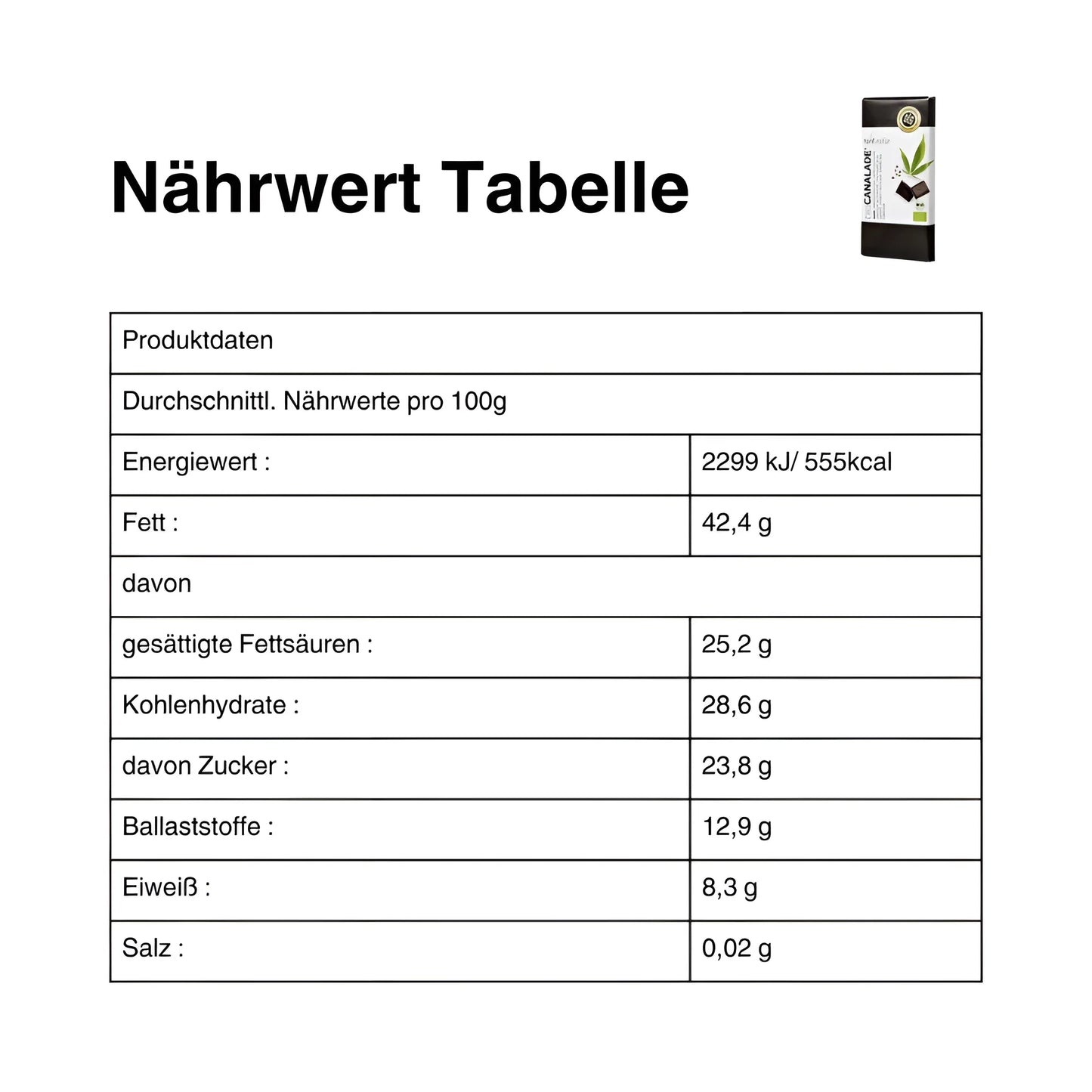 Canalade - Hanf&Natur - Zartbitter 100g