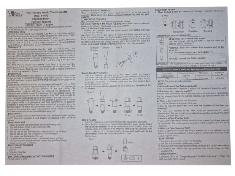 THC - Speichel Schnelltest - positiv ab 3,5 ng/ml